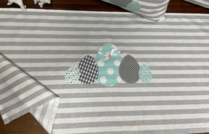 1x Landhausstil Tischläufer, Tischdecke, Ostertischdecke, Tischläufer Ostern grau/weiß, 40x90cm.