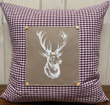 Load image into Gallery viewer, 1x country house style cushion cover * cushion cover * farmhouse decorative cushion *deer* beige/wine red
