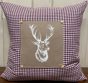 1x country house style cushion cover * cushion cover * farmhouse decorative cushion *deer* beige/wine red