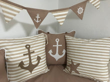 Load image into Gallery viewer, Maritime patchwork blanket, bedspread, children's blanket, bed throw 130cm x 200cm beige/white
