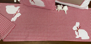 1x Landhausstil Tischläufer, Tischdecke, Ostertischdecke, Tischläufer Ostern rot/weiß kariert, 40x90cm.