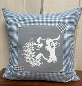 1x Landhausstil Kissenhülle * Kissenbezug * Bauernstube Dekokissen * Kuh* blau/grau