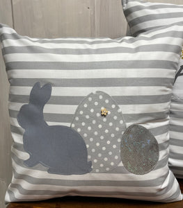 1 Landhausstill Kissenhülle, Kissenbezug, Osterkissen,Ostern grau/weiß