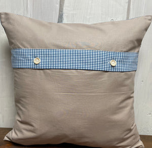 1x country house style cushion cover, cushion cover, farmhouse decorative cushion * suspenders * blue/beige