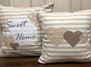 Landhausstil Kissenhülle * Kissenbezug * Dekokissen „ Herzen„ beige/weiß