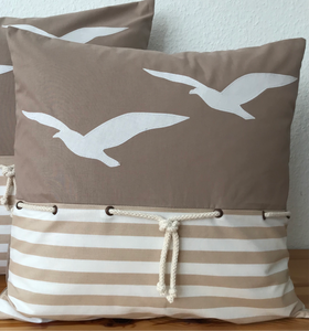 1 Maritime Kissenhülle, Landhausstil Kissenhülle, Kissenbezug, Dekokissen, Möwen beige/weiß