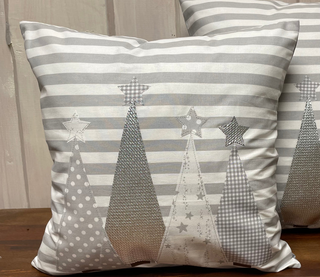 Weihnachtliche Landhausstil Kissenhülle * Kissenbezug * Dekokissen * Weihnachten *grau/weiß gestreift