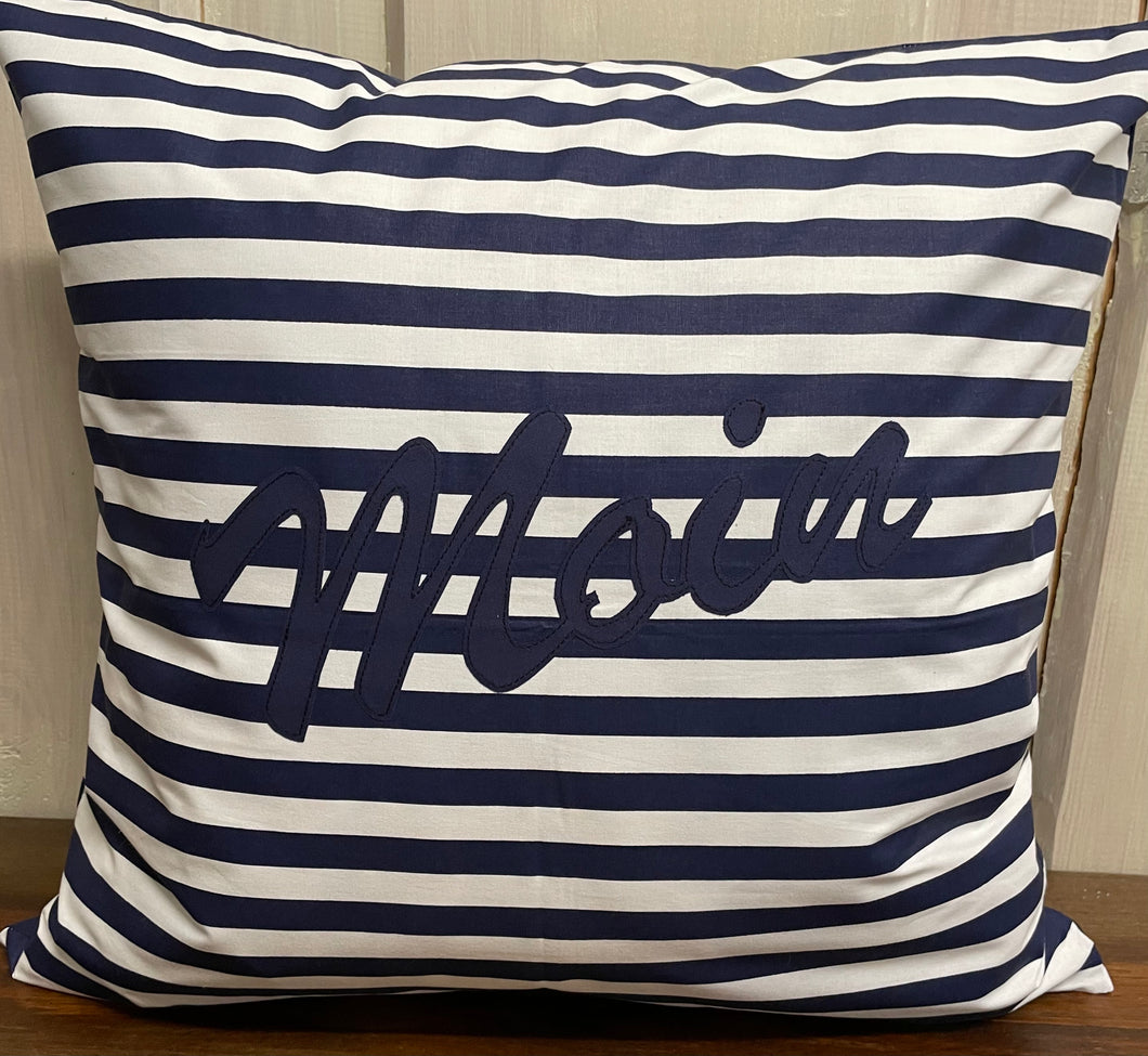 1x Maritime Kissenhülle, Kissenbezug, Landhausstil Kissen, Anker blau/weiß