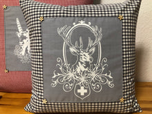 Load image into Gallery viewer, 1 country house style cushion cover, cushion cover, decorative cushion * Hunter Hubertus Hirsch * gray/white checkered
