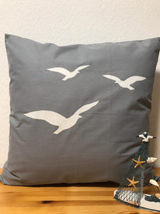 1 Maritime Kissenhülle, Kissenbezug, Landhausstil Kissen * Möwen * grau/weiß